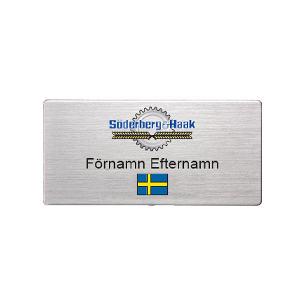 Namnskylt,  S&H, förnamn, efternamn, med svenska flaggan