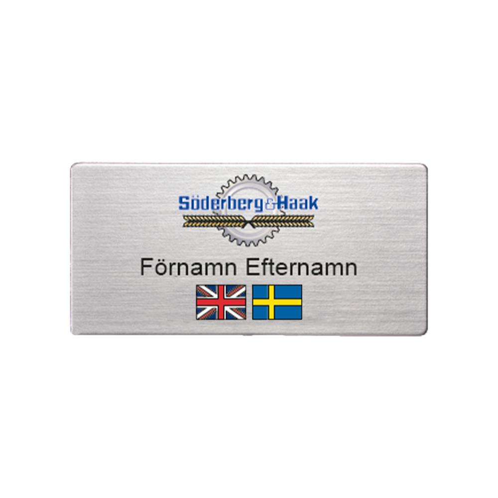 Namnskylt,  S&H, förnamn, efternamn, med svenska och engelska flaggan