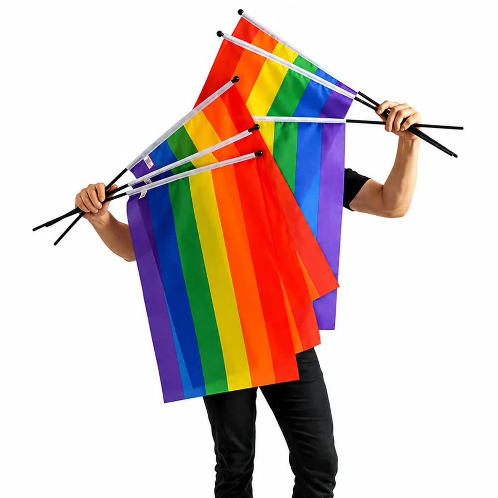 PRIDE, Handflagga, 10-pack, regnbåge